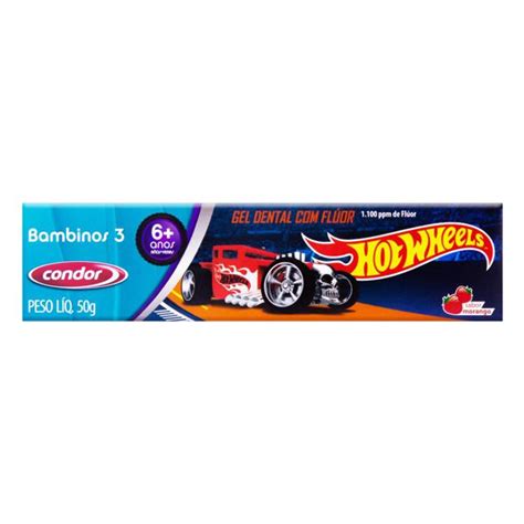 Gel Dental Infantil Flúor Morango Hot Wheels Condor Bambinos 3 Caixa 50g Super Veneza Guará II