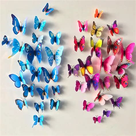 12pcs Pvc 3d Butterfly Wall Stick Decor Cute Butterflies Wall Stickers Art Decals Home