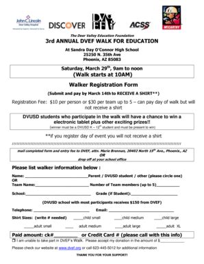 Fillable Online Dvusd Walk Starts At Am Walker Registration Form