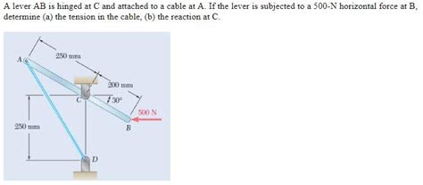 Solved A Lever AB Is Hinged At C And Attached To A Cable At Chegg