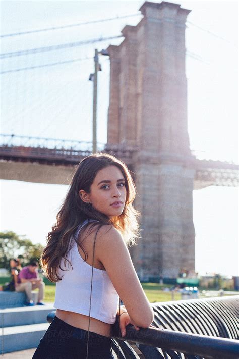 Brunette At The Brooklyn Bridge In NYC By Stocksy Contributor Vero Stocksy