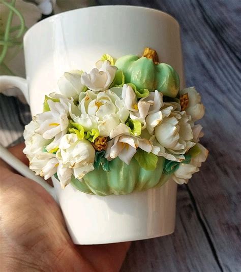 Кружка с декором из полимерной глины, тыква в цветах в интернет ...