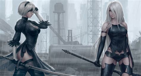 Wallpaper Nier Automata A2 Nier Automata 2b Nier Automata Mirco Cabbia Sword Rain White