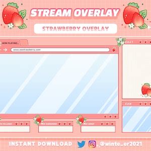 Cute Twitch Aesthetic Pixel Strawberry Fruit Computer Screen Overlay