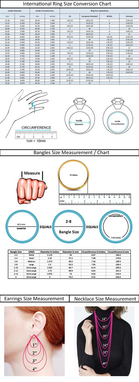 Jewelry Size Chart Rings Earrings Necklaces Bracelets Bangles