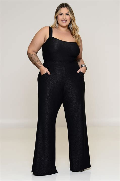 Cal A Plus Size Pantalona Em Lurex Preta Vk Moda Plus Size