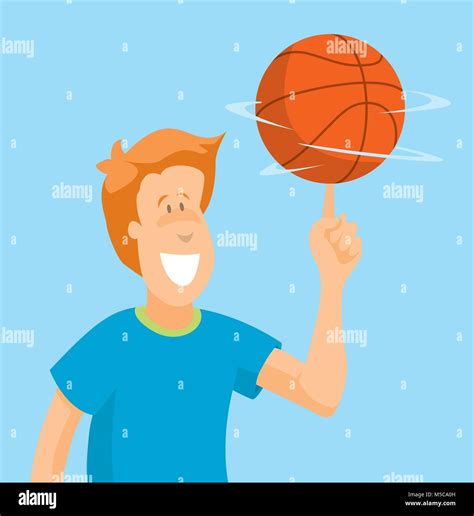 Cartoon Man Of Confident Player Spinning Basketball On His Finger Stock