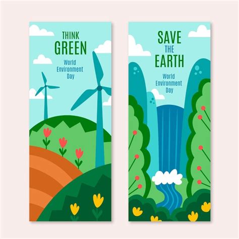 Conjunto De Banners Del D A Mundial Del Medio Ambiente Dibujados A Mano