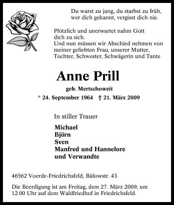 Traueranzeigen Von Anne Prill Trauer In NRW De