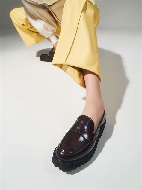 Burgundy Chunky Penny Loafers Charles And Keith Cz