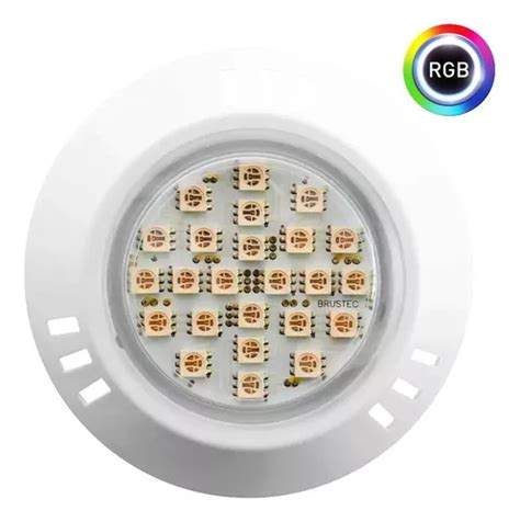 Refletor Piscina Power Led 5w Rgb Rosca Smd Abs Brustec