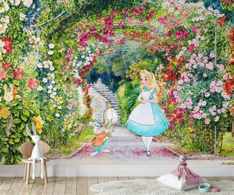 Alice Wall Mural Alice in Wonderland Wallpaper Nursery - Etsy