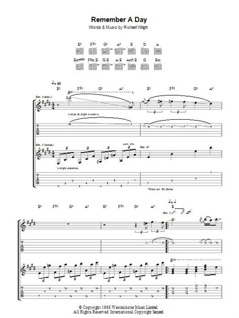 the music sheet for remember a day, with notes and tabs in full text