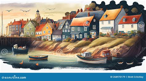 Traditional English Seaside Town Fishing Village Harbour Scene