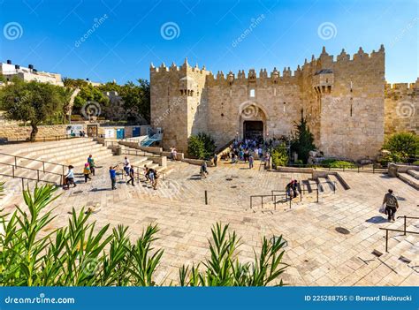 Damascus Gate Of Ancient Old City Walls Leading To Bazaar Marketplace