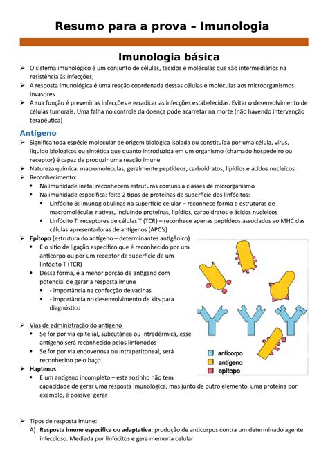 Resumo Imunologia Imunologia básica e imunodiagnóstico Resumo para