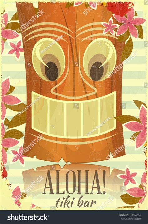 Vintage Hawaiian Aloha Postcard Invitation To Tiki Bar Vector Illustration 127600004