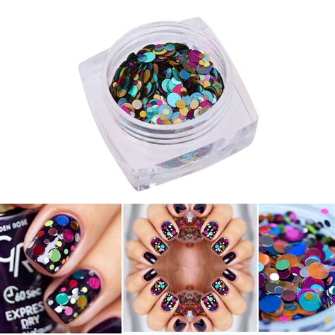 1 Box Nail Art Paillette Round Shape Sequins Diy Glitter Nail Tips