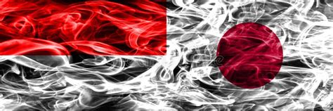 Indonesia Vs Japan Smoke Flags Placed Side By Side Thick Colored Silky