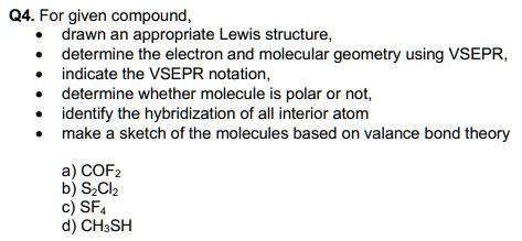 SOLVED: Q4. For a given compound, draw an appropriate Lewis structure ...