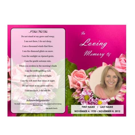 Printable Single Fold Memorial Program Template