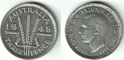 1948 Australien Kursmünze 3 Pence Silber Georg VI siehe Scan