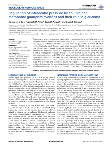 PDF Regulation Of Intraocular Pressure By Soluble And Membrane