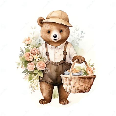 Cute Watercolor Groom Bear Illustration Teddy Bears Clipart Stock