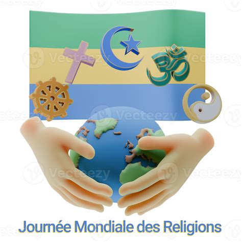 Dreamlike 3D renders of World Religion Day Written in Gabon Languages