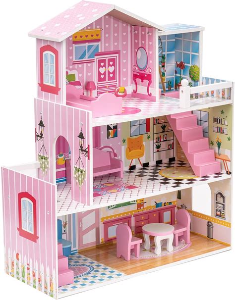 Robud Wooden Dollhouse With Furniture 3 Storey India Ubuy