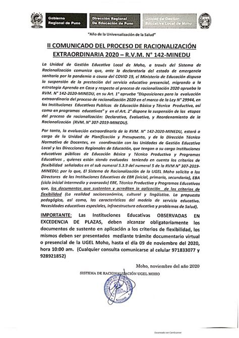 Ii Comunicado Del Proceso De Racionalizaci N Extraordinaria Ugel