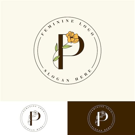 Logotipo Femenino Floral De La Letra P Vector Premium