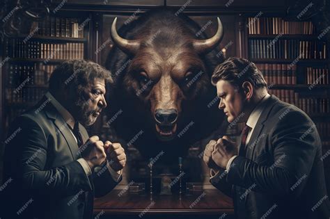 Premium Ai Image Bull Versus Bear In Suits Facing Each Other Trading