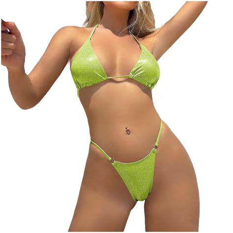 Utsjkr Women S Liquid Metallic Sexy Triangle Bikini Set Shiny Bathing Suit Two Pieces Swimsuit