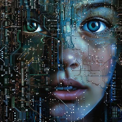 Cyberpunk Portrait A Beautiful Woman Made Of Circuitry Premium Ai