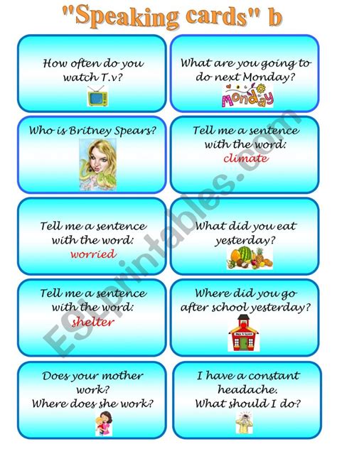 Speaking Cards Esl Worksheet By Rossman0