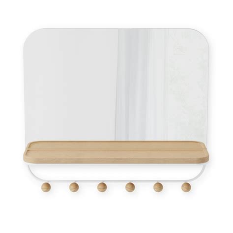 Miroir Porte Manteau Estique Couleur Blanc Et Bois Naturel Umbra La