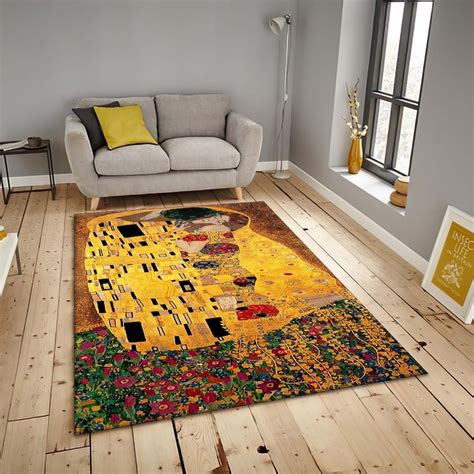 Famous Paintings Gustav Klimt The Kiss Art Printed Rug Etsy