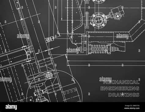 Plano Dibujos De Ingeniería Vectorial Fabricación De Instrumentos Mecánicos Fondo Negro