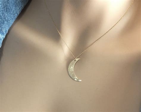 14k Solid Gold Crescent Moon Pendant Necklace14k Solid Yellow Etsy