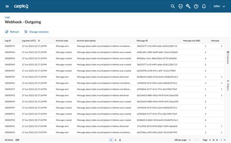 Webhook Logs Caspio Online Help
