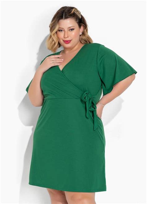 Vestido Verde Bandeira Com Amarração Plus Size Marguerite