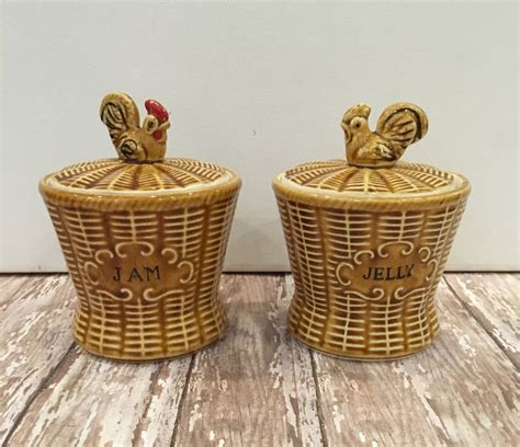 Vintage Jelly Jar Basket Weave Rooster Jelly Jar 1960s Etsy