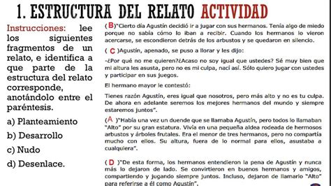 Actividad 1 11 Estructura del relato Instrucción lee los siguientes