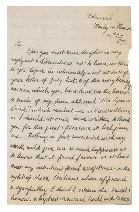 Autograph Letter Signed A C Swinburne By Swinburne Algernon