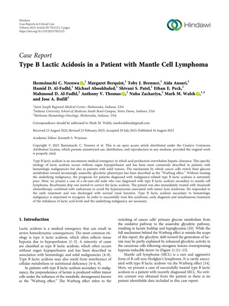 Pdf Type B Lactic Acidosis In A Patient With Mantle Cell Lymphoma