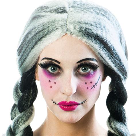 Ladies Rag Doll Sfx Makeup Accessory Kit Eyelashes Facepaint Halloween Broken Ebay