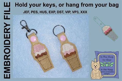 Ith Ice Cream Cone Vinyl Key Fob Or Bag Tag Snap Tab