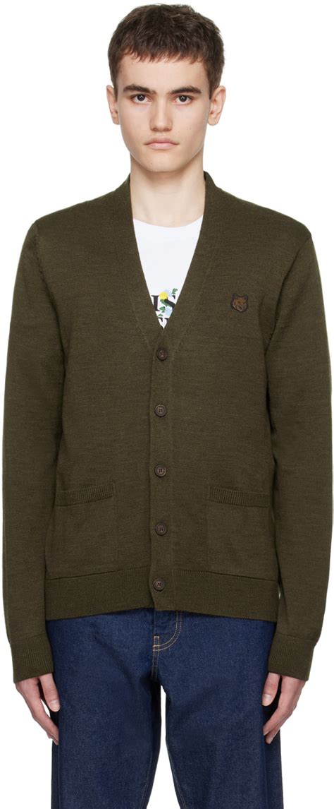 Maison Kitsuné Khaki Fox Head Cardigan SSENSE UK