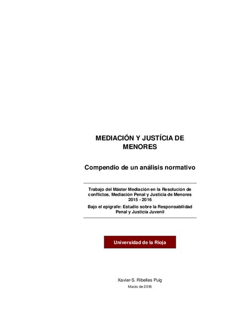 Pdf Mediación Y Justicia De Menores Compendio De Un Análisis Normativo